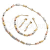 Oro Laminado Necklace, Bracelet and Earring, Gold Filled Style Box and Bamboo Design, Polished, Tricolor, 06.92.0009