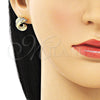 Oro Laminado Stud Earring, Gold Filled Style with White Micro Pave, Polished, Golden Finish, 02.156.0657