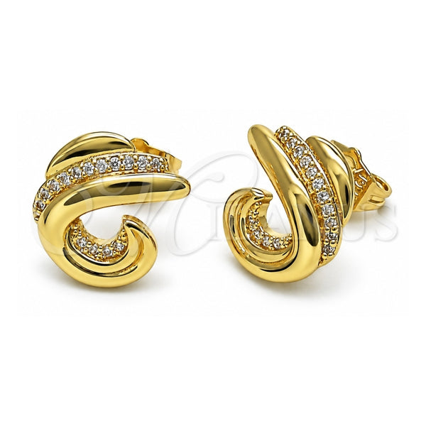 Oro Laminado Stud Earring, Gold Filled Style with White Micro Pave, Polished, Golden Finish, 02.156.0657