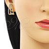 Oro Laminado Stud Earring, Gold Filled Style Rolo Design, with White Micro Pave, Polished, Golden Finish, 02.156.0660