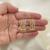 Oro Laminado Stud Earring, Gold Filled Style Rolo Design, with White Micro Pave, Polished, Golden Finish, 02.156.0660
