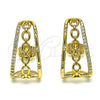Oro Laminado Stud Earring, Gold Filled Style Rolo Design, with White Micro Pave, Polished, Golden Finish, 02.156.0660