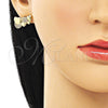 Oro Laminado Stud Earring, Gold Filled Style Heart Design, with White Micro Pave, Polished, Golden Finish, 02.156.0662