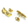 Oro Laminado Stud Earring, Gold Filled Style Heart Design, with White Micro Pave, Polished, Golden Finish, 02.156.0662