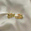 Oro Laminado Stud Earring, Gold Filled Style Heart Design, with White Micro Pave, Polished, Golden Finish, 02.156.0662