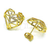 Oro Laminado Stud Earring, Gold Filled Style Heart Design, with White Micro Pave, Polished, Golden Finish, 02.156.0663