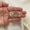 Oro Laminado Stud Earring, Gold Filled Style with White Micro Pave, Polished, Golden Finish, 02.156.0664
