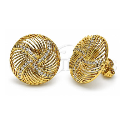 Oro Laminado Stud Earring, Gold Filled Style with White Micro Pave, Polished, Golden Finish, 02.156.0664