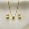 Oro Laminado Earring and Pendant Adult Set, Gold Filled Style with Green and White Cubic Zirconia, Polished, Golden Finish, 10.156.0471.1