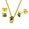 Oro Laminado Earring and Pendant Adult Set, Gold Filled Style with Green and White Cubic Zirconia, Polished, Golden Finish, 10.156.0471.1