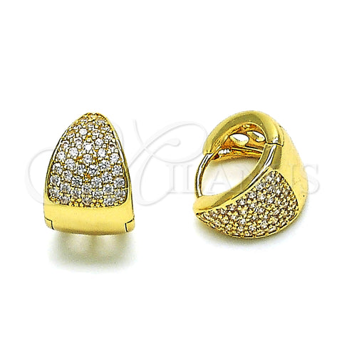 Oro Laminado Huggie Hoop, Gold Filled Style with White Micro Pave, Polished, Golden Finish, 02.195.0165.12