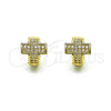 Oro Laminado Huggie Hoop, Gold Filled Style Cross Design, with White Micro Pave, Polished, Golden Finish, 02.195.0168.10