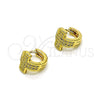 Oro Laminado Huggie Hoop, Gold Filled Style Cross Design, with White Micro Pave, Polished, Golden Finish, 02.195.0168.10