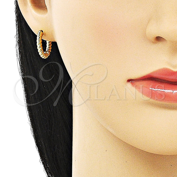 Gold Filled Hoop Earrings — Huggie Hoop Twist Design Polished 02. — alternate product view — SKU 152344 | Oro Laminado aretes de aro — Huggie Hoop Twist diseño pulido 02. — SKU 152344