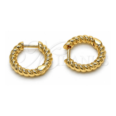 Oro Laminado Huggie Hoop, Gold Filled Style Twist Design, Polished, Golden Finish, 02.195.0169.15