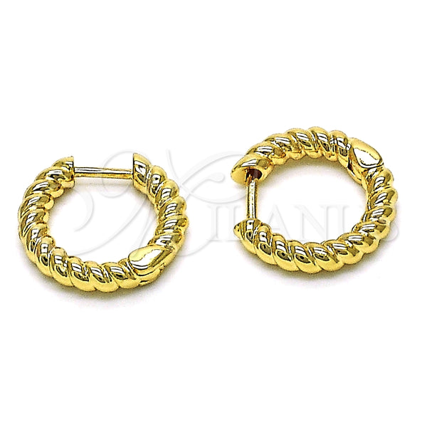 Gold Filled Hoop Earrings — Huggie Hoop Twist Design Polished 02. — main product view — SKU 152344 | Oro Laminado aretes de aro — Huggie Hoop Twist diseño pulido 02. — SKU 152344