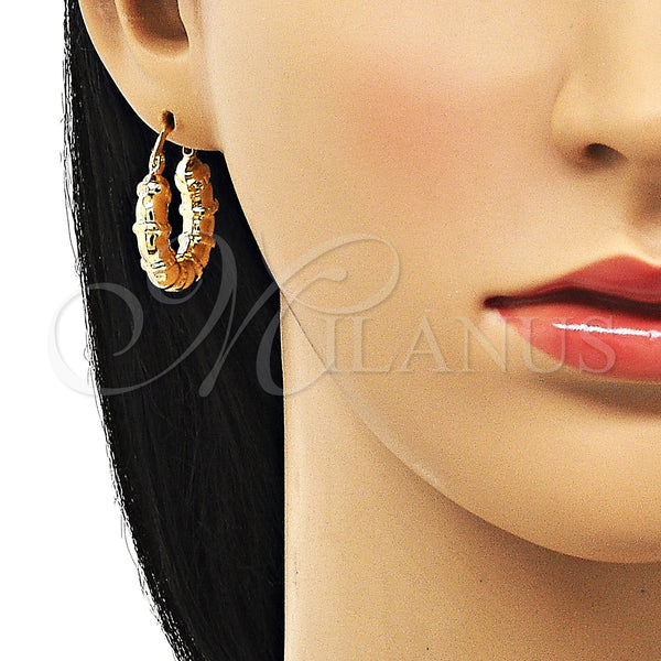 Gold Filled Hoop Earrings — Small Hoop Bamboo and Hollow Design Polished 02. — alternate product view — SKU 152352 | Oro Laminado aretes de aro — Small Hoop Bamboo and Hollow diseño pulido 02. — SKU 152352