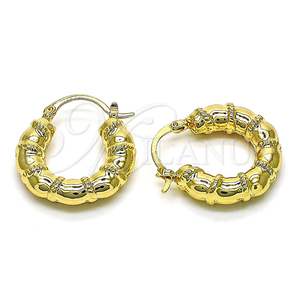 Gold Filled Hoop Earrings — Small Hoop Bamboo and Hollow Design Polished 02. — main product view — SKU 152352 | Oro Laminado aretes de aro — Small Hoop Bamboo and Hollow diseño pulido 02. — SKU 152352