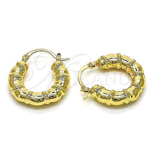 Oro Laminado Small Hoop, Gold Filled Style Bamboo and Hollow Design, Polished, Golden Finish, 02.163.0185.25