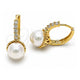 Oro Laminado Huggie Hoop, Gold Filled Style with Ivory Pearl and White Cubic Zirconia, Polished, Golden Finish, 02.213.0456.15
