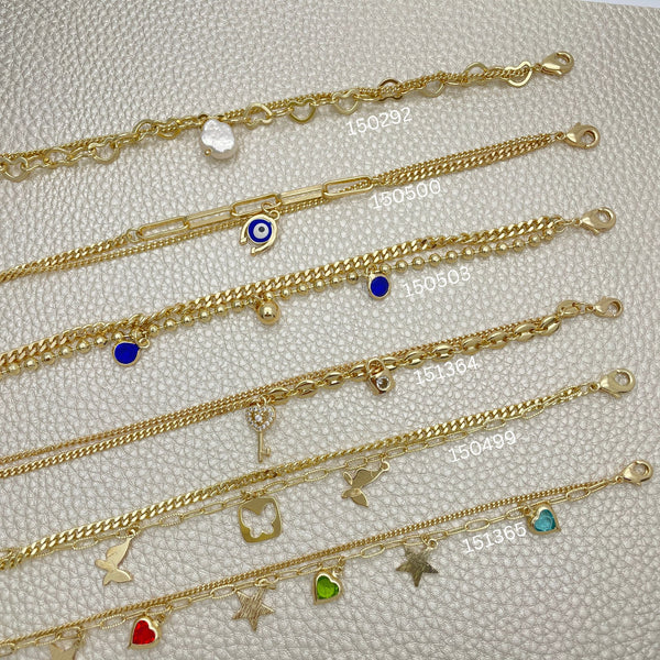 Gold Filled Bracelet — 15 Double Bracelets Trendy $6.67 each for $ — main product view — SKU 152399 | Oro Laminado brazalete — 15 Double Bracelets Trendy $6.67 each for $ — SKU 152399