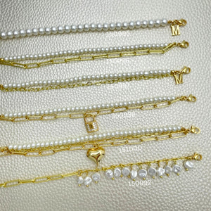 Gold Filled Bracelet — 15 Pearl Paperclip Bracelets Trendy $6.67 each for — main product view — SKU 152401 | Oro Laminado brazalete — 15 Pearl Paperclip Bracelets Trendy $6.67 each for — SKU 152401