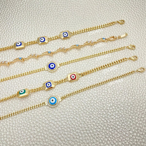 Gold Filled Bracelet — 20 Trendy Evil Eye Frame Bracelets $5.00 each — main product view — SKU 152403 | Oro Laminado brazalete — 20 Trendy Evil Eye Frame Bracelets $5.00 each — SKU 152403