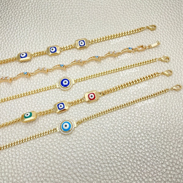 Gold Filled Bracelet — 20 Trendy Evil Eye Frame Bracelets $5.00 each — main product view — SKU 152403 | Oro Laminado brazalete — 20 Trendy Evil Eye Frame Bracelets $5.00 each — SKU 152403