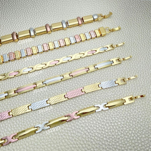 Gold Filled Bracelet — 12 Tricolor Solid Bracelets $8.33 each for $ — main product view — SKU 152406 | Oro Laminado brazalete — 12 Tricolor Solid Bracelets $8.33 each for $ — SKU 152406