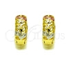 Oro Laminado Huggie Hoop, Gold Filled Style Leaf Design, Polished, Tricolor, 02.102.0072.15