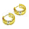 Oro Laminado Huggie Hoop, Gold Filled Style Leaf Design, Polished, Tricolor, 02.102.0072.15
