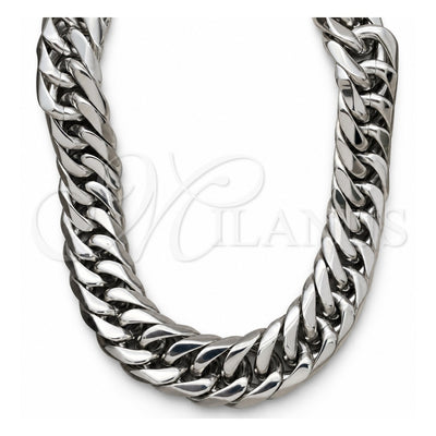 Stainless Steel Basic Necklace, Curb Design, Polished, Steel Finish, 04.257.0003.28 (20 MM Thickness, 28 Inches Length)