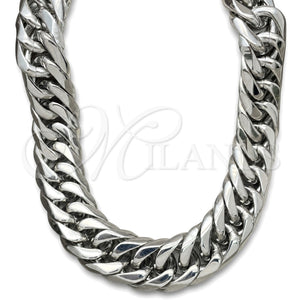Stainless Steel Basic Necklace, Curb Design, Polished, Steel Finish, 04.257.0003.28 (20 MM Thickness, 28 Inches Length)