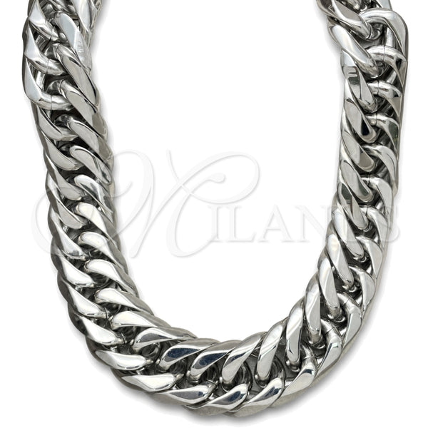 Stainless Steel Basic Necklace, Curb Design, Polished, Steel Finish, 04.257.0003.28 (20 MM Thickness, 28 Inches Length)