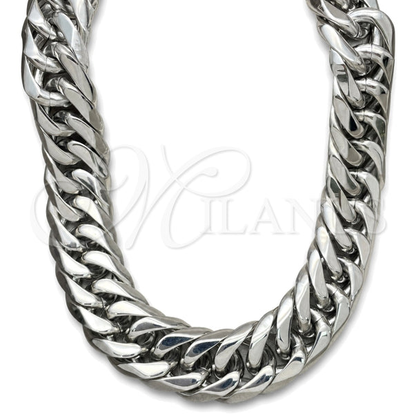 Stainless Steel Basic Necklace, Curb Design, Polished, Steel Finish, 04.257.0003.28 (20 MM Thickness, 28 Inches Length)