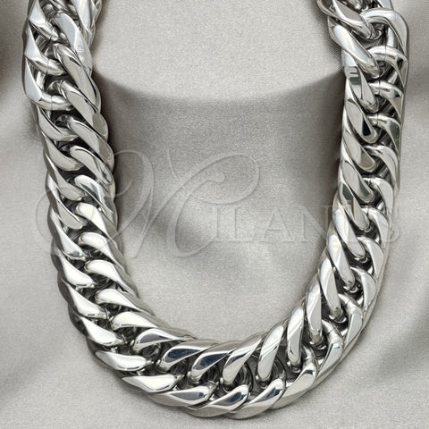 Stainless Steel Basic Necklace, Curb Design, Polished, Steel Finish, 04.257.0003.28 (20 MM Thickness, 28 Inches Length)