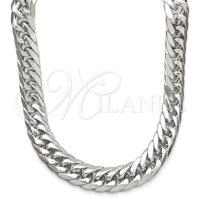 Stainless Steel Basic Necklace, Curb Design, Polished, Steel Finish, 04.257.0005.28 (12 MM Thickness, 28 Inches for wholesale, main product view