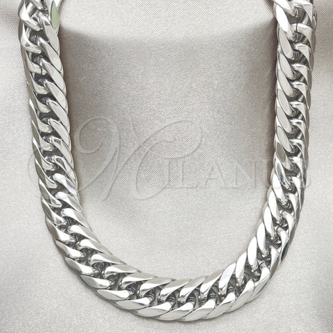 Stainless Steel Basic Necklace, Curb Design, Polished, Steel Finish, 04.257.0005.28 (12 MM Thickness, 28 Inches Length)