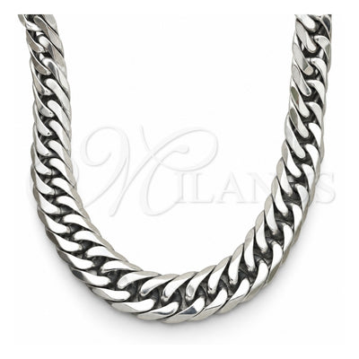 Stainless Steel Basic Necklace, Curb Design, Polished, Steel Finish, 04.257.0006.28 (14 MM Thickness, 28 Inches Length)