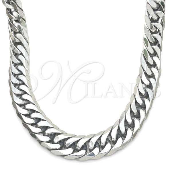 Stainless Steel Basic Necklace, Curb Design, Polished, Steel Finish, 04.257.0006.28 (14 MM Thickness, 28 Inches Length)