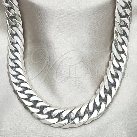 Stainless Steel Basic Necklace, Curb Design, Polished, Steel Finish, 04.257.0006.28 (14 MM Thickness, 28 Inches Length)