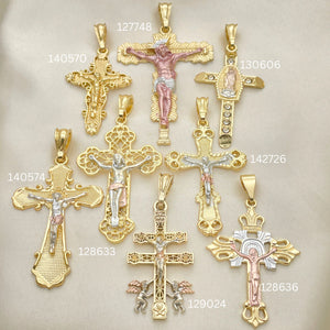 Gold Filled Pendant — 20 Tricolor Cross Pendant for $ $5.00ea ea — main product view — SKU 152440 | Oro Laminado dije — 20 Tricolor cruz Pendant for $ $5.00ea ea — SKU 152440