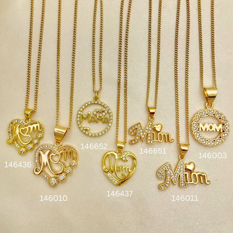 25 Mother, Mama, Mom, Necklaces Assorted in Oro Laminado for $100 ($4.00ea) ea in Gold Layered