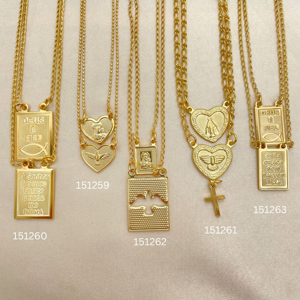 Gold Filled Necklace — 20 Escapularios Two Sided Necklaces Assorted in for — main product view — SKU 152457 | Oro Laminado collar — 20 Escapularios Two Sided Necklaces Assorted in for — SKU 152457