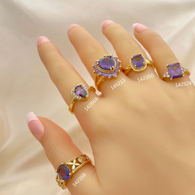 Gold Filled Ring — 20 Assorted Purple Amethyst Zirconia Rings in for for wholesale, main product view