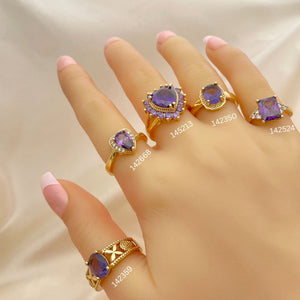 Gold Filled Ring — 20 Assorted Purple Amethyst Zirconia Rings in for — main product view — SKU 152465 | Oro Laminado anillo — 20 Assorted Purple Amethyst Zirconia Rings in for — SKU 152465