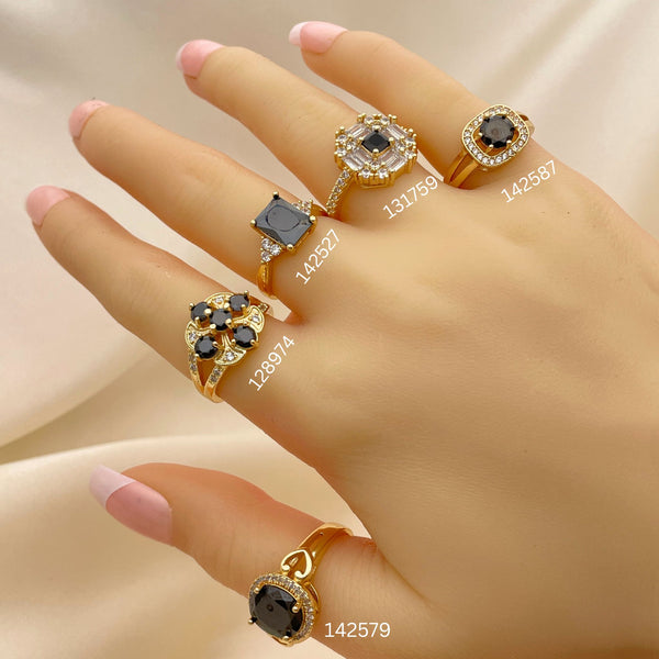 Gold Filled Ring — 20 Assorted Onyx and Black Zirconia Rings in — main product view — SKU 152470 | Oro Laminado anillo — 20 Assorted Onyx and negro Zirconia Rings in — SKU 152470