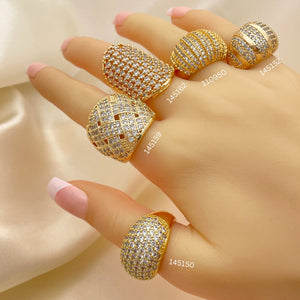 Gold Filled Ring — 12 Assorted Large Dome Zirconia Rings in for — main product view — SKU 152471 | Oro Laminado anillo — 12 Assorted Large Dome Zirconia Rings in for — SKU 152471