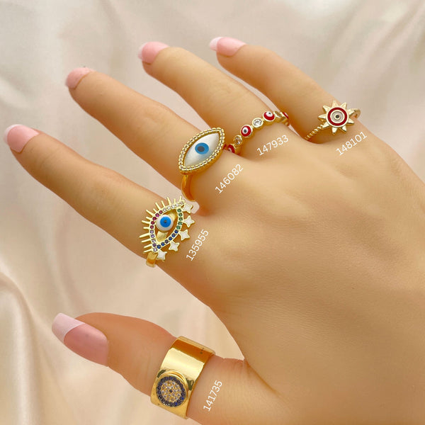 Gold Filled Ring — 25 Assorted Evil eye and Lucky Rings in — main product view — SKU 152472 | Oro Laminado anillo — 25 Assorted Evil eye and Lucky Rings in — SKU 152472