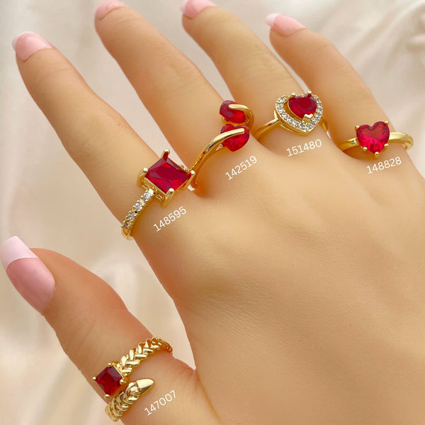 Gold Filled Ring — 20 Assorted Garnet and Red Zirconia Rings in — main product view — SKU 152473 | Oro Laminado anillo — 20 Assorted Garnet and Red Zirconia Rings in — SKU 152473